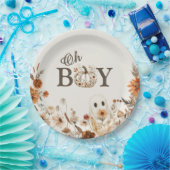 Boho Fall Ghost Floral Oh Boy Baby Shower Papieren Bordje (Feest)