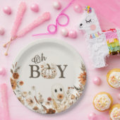 Boho Fall Ghost Floral Oh Boy Baby Shower Papieren Bordje (Feest)