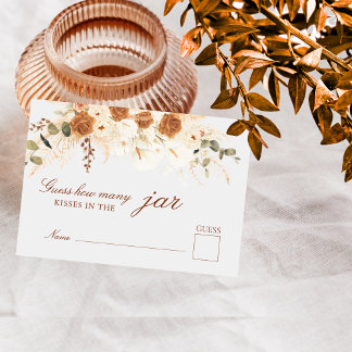 Boho Fall Guess How Many Kisses Bridal Game Card Notitiekaartje