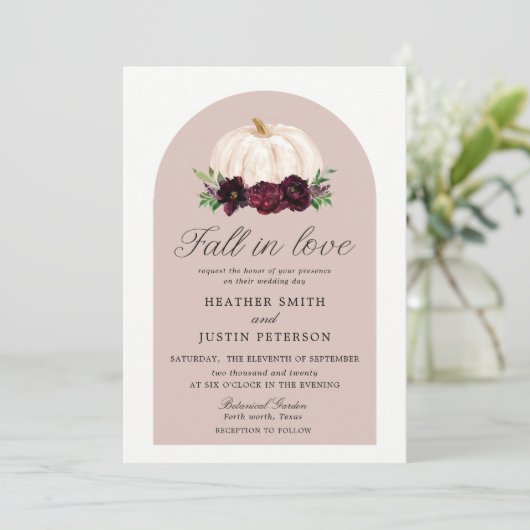 Boho Fall In Love Bloemige Pompoen Trouwen Kaart (Staand voorkant)