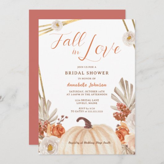 Boho Fall in Love Bridal Shower Invitation (Devant / Derrière)