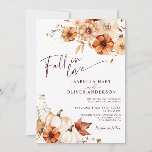 Boho Fall In Love Citrouille Faire-part de mariage (Devant)