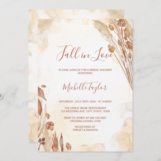 Boho Fall in Love Sephia Bridal Showée Invitation (Devant / Derrière)
