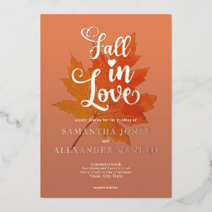 Boho Fall Leaves Burnt Orange Fall in Love Wedding Folie Uitnodiging