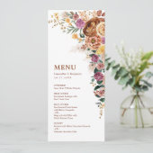 Boho Fall Pampas Floral Mariage Cartes de menu (Debout devant)