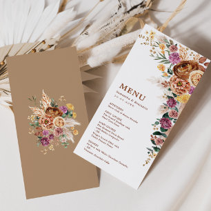 Boho Fall Pampas Floral Mariage Cartes de menu