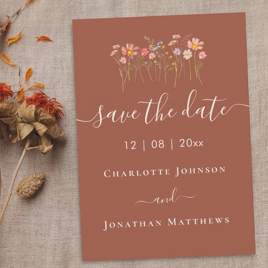 Boho Fall Wildflower Floral Terracotta Wedding Save The Date