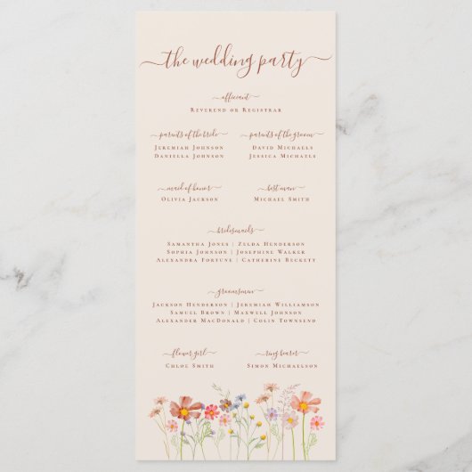 Boho Fall Wildflower Meadow Wedding Ceremony Menu (Achterkant)