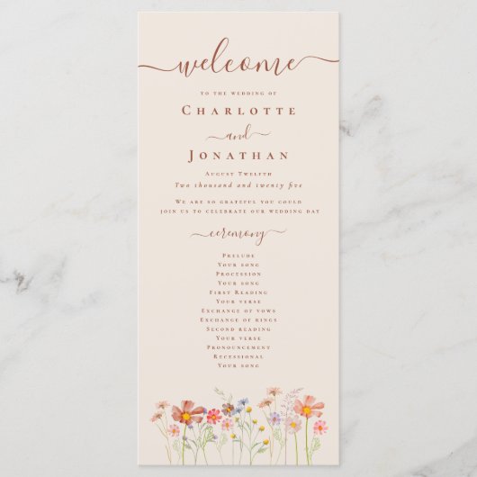 Boho Fall Wildflower Meadow Wedding Ceremony Menu (Voorkant)