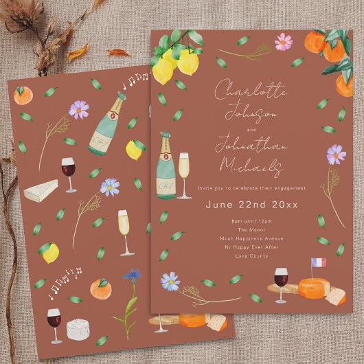 Boho Fall Wine & Cheese Engagement Party Kaart