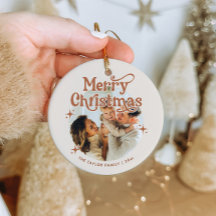 Boho Familie Foto Vrolijk Kerstfeest Ornament