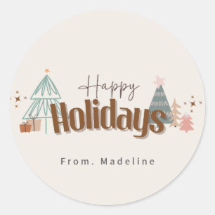 Boho familie of bedrijf kerstvakantie kaart ronde sticker