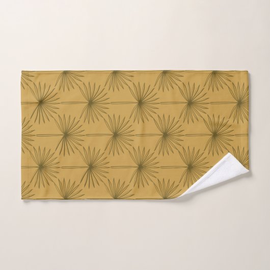 Boho Fan Palm Leaf Botanical Line Drawing Mustard Bad Handdoek (Handdoek)