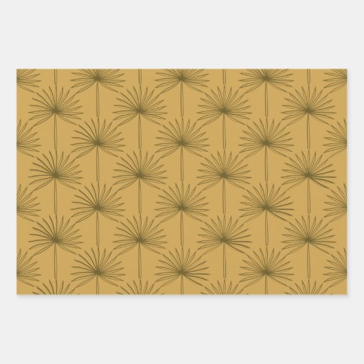 Boho Fan Palm Leaf Botanical Line Drawing Mustard Inpakpapier Vel (Voorkant)