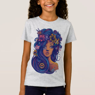 Boho Fantasy Vrouw met Bloemen Haar T-shirt