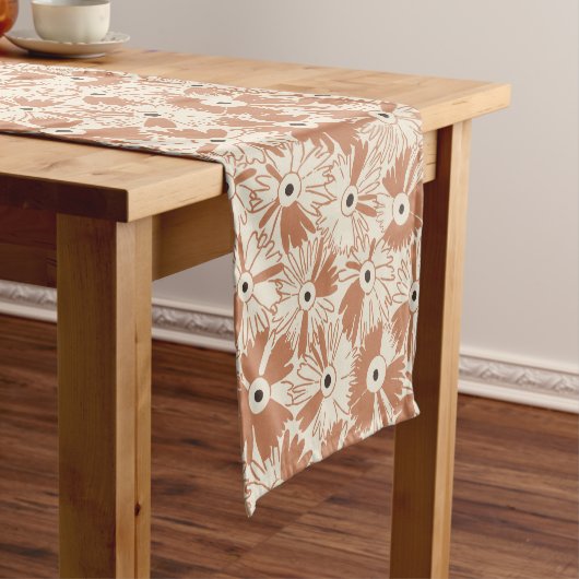 Boho Farmhouse Retro Daisy Pattern Terracotta Korte Tafelloper (Voorbeeld)