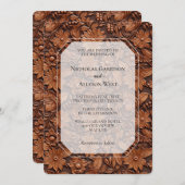 Boho Faux Bruin Leder Bloemen Bruiloft Kaart (Voorkant / Achterkant)