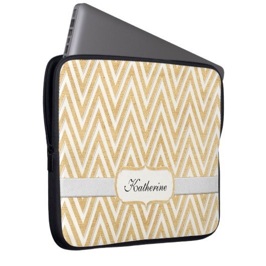BOHO Faux Burlap n Lace Chevron modern model Laptop Sleeve (Voorkant Rechts)