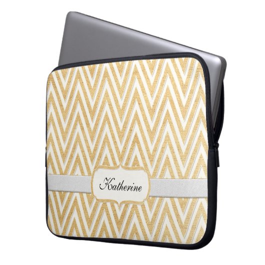 BOHO Faux Burlap n Lace Chevron modern model Laptop Sleeve (Voorkant Links)