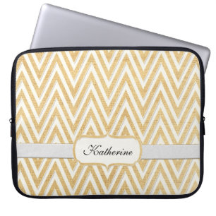BOHO Faux Burlap n Lace Chevron modern model Laptop Sleeve