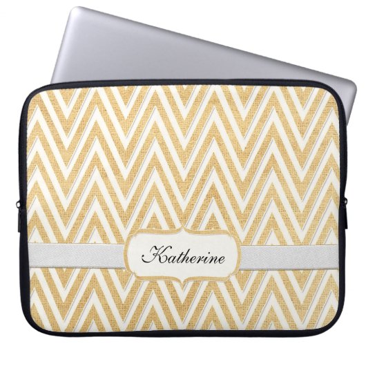 BOHO Faux Burlap n Lace Chevron modern model Laptop Sleeve (Voorkant)