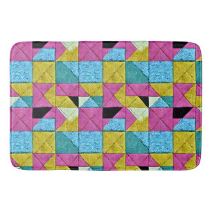 Boho Faux Patchwork Quilt Pink Yellow Blue Badmat