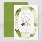 Boho Feather & Arrow Green Baby shower Invitation Kaart (Voorkant / Achterkant)