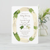 Boho Feather & Arrow Green Baby shower Invitation Kaart (Staand voorkant)