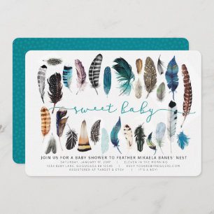 Boho Feather Baby shower Invitation Kaart