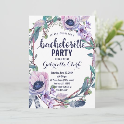 Boho Feather Bachelorette Party Uitnodiging (Staand voorkant)