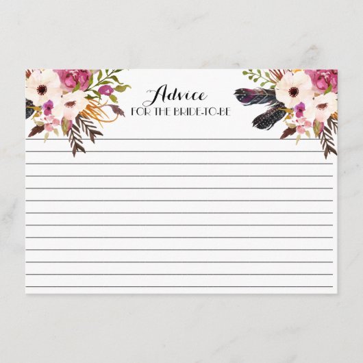 Boho Feather Beautiful Floral Conseils Cartes (Devant)