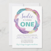 Boho Feather Birthday Uitnodiging (Voorkant)