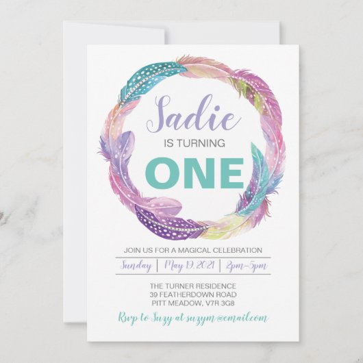 Boho Feather Birthday Uitnodiging (Voorkant)