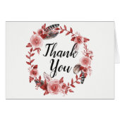 Boho Feather Bourgondië Roos krans bruiloft Bedank (Voorkant Horizontaal)