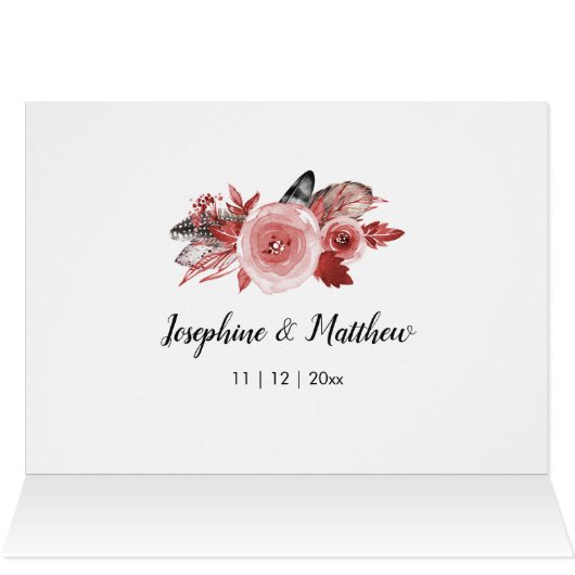 Boho Feather Bourgondië Roos krans bruiloft Bedank (Binnen Horizontaal (Boven))