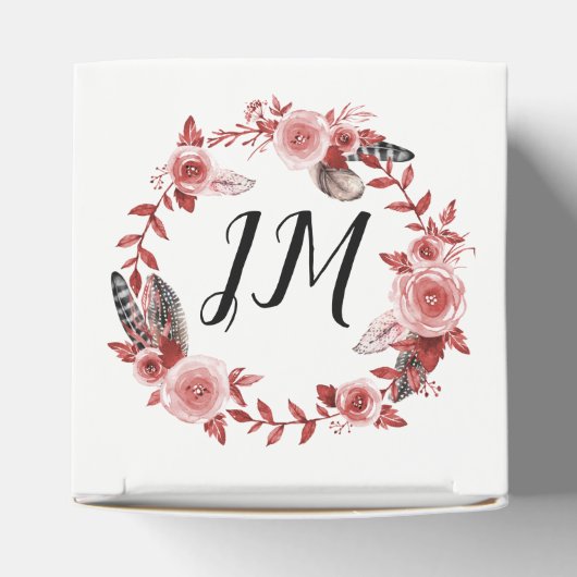 Boho Feather Bourgondië Roos krans monogram Bedankdoosjes (Bovenkant)