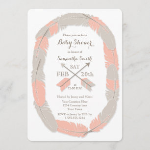 Boho Feather en Arrow Girl Baby shower Uitnodiging