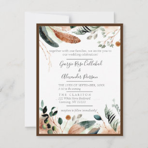Boho Feather & Eucalyptus Weddenschap Kaart