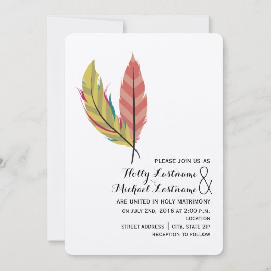Boho Feather Faire-part de mariage (Devant)