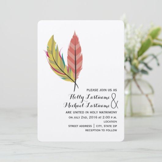 Boho Feather Faire-part de mariage (Debout devant)