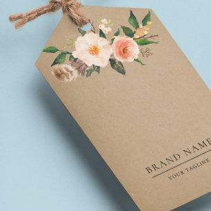 Boho Feather Floral Logo QR Code Hang Label W/Stri Cadeaulabel