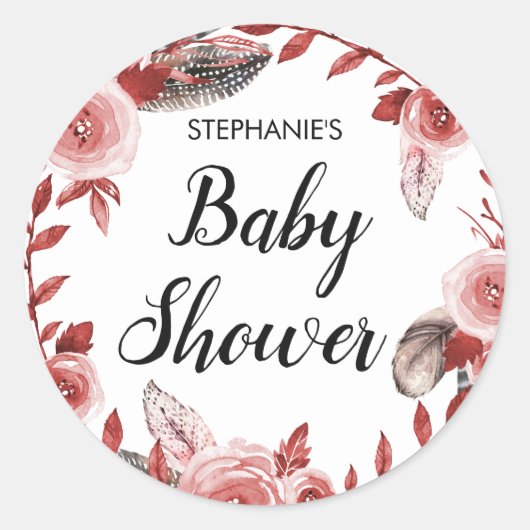 Boho Feather Floral Wreath Baby shower Ronde Sticker (Voorkant)