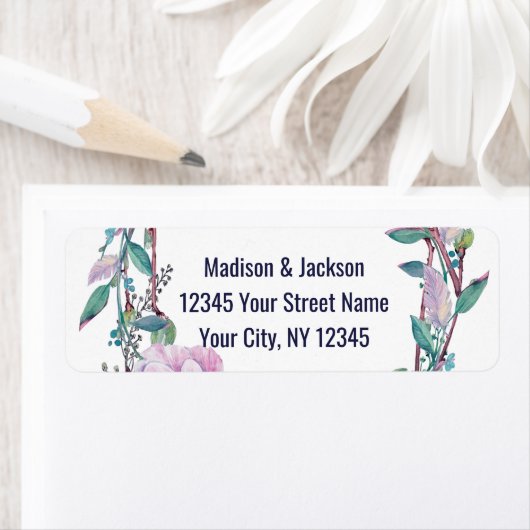 Boho Feather Floral Wreath Bruiloft Retouradres Etiket (Insitu)