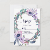 Boho Feather & Floral Wreath Bruiloft RSVP Reactie (Voorkant)