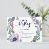 Boho Feather & Floral Wreath Trouwantwoord RSVP Kaartje (Staand voorkant)