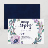 Boho Feather & Floral Wreath Trouwantwoord RSVP Kaartje (Voorkant / Achterkant)