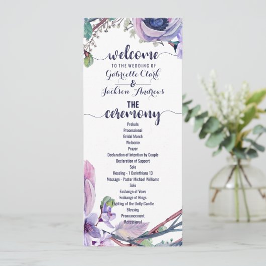 Boho Feather & Floral Wreath Trouwprogramma Programma (Staand voorkant)