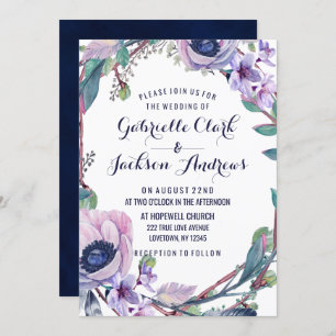 Boho Feather & Floral Wreath Wedding Invitations