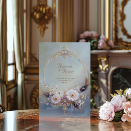 Boho Feather Gold Oval Frame Purple Jewel Wedding Kaart