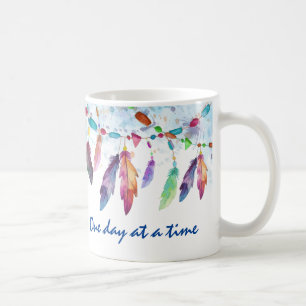 Boho Feather Native Tribal "One day at a Time" Koffiemok